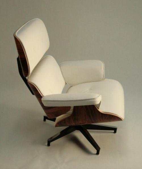 Eames Style Lounge Chair and Ottoman in White Leather Upholstery pic3 8