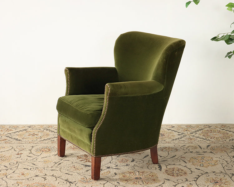 Hunter Green Velvet Small Club Chair with Nailhead Trim