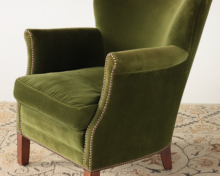 Hunter Green Velvet Small Club Chair with Nailhead Trim