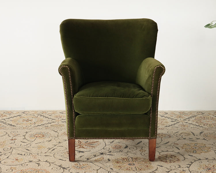 Hunter Green Velvet Small Club Chair with Nailhead Trim