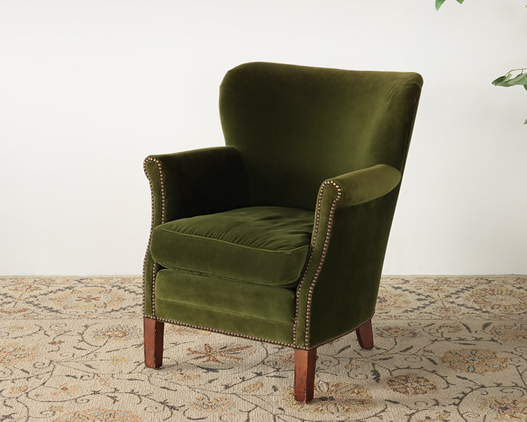 Hunter Green Velvet Small Club Chair with Nailhead Trim