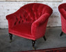 Ruby Red Tufted Velvet Club Chair with Brass Nailhead 9