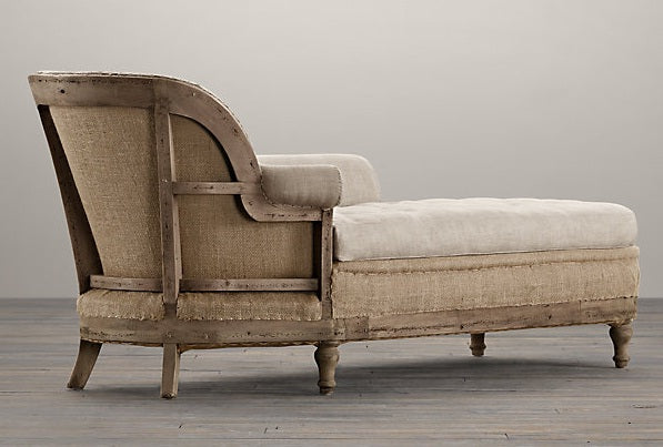 Deconstructed French Victorian Right Arm Chaise in Sand Belgian Linen 3 1