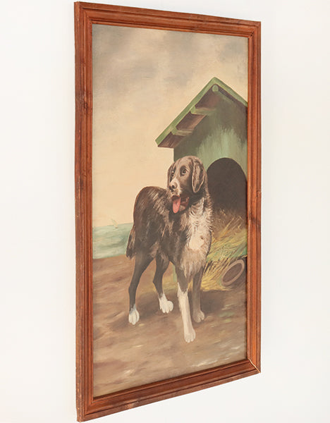 Antique French Realist Dog Oil Painting 20W x 29H - Cleared