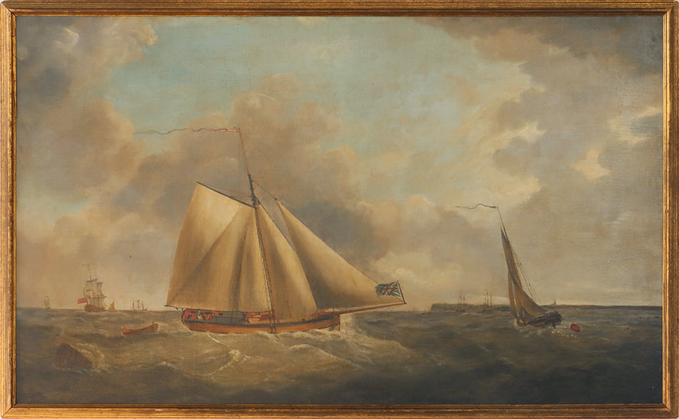 Large Antique Coastal Seascape With Sailboat 62W x 38H - Cleared