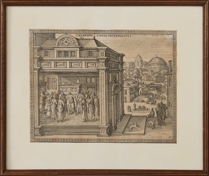 Renaissance Style City Scene Antique Etching 13.75W x 11.5H - Cleared Art