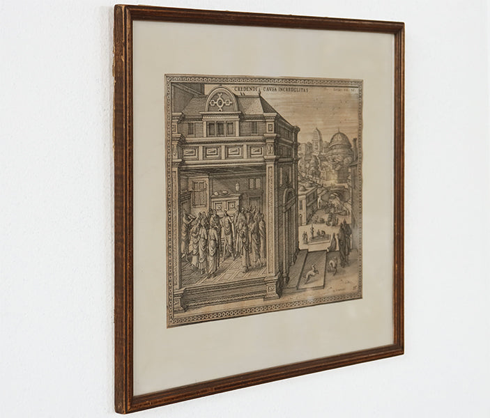 Renaissance Style City Scene Antique Etching 13.75W x 11.5H - Cleared Art