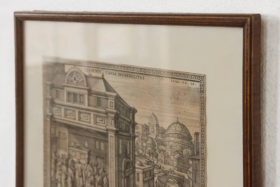 Renaissance Style City Scene Antique Etching 13.75W x 11.5H - Cleared Art