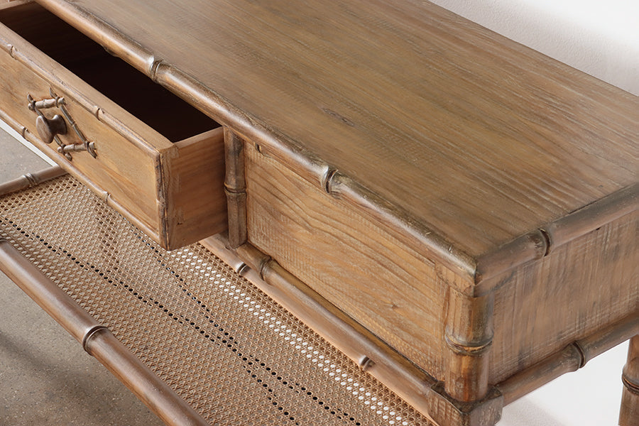 Faux Bamboo Console with One Drawer
