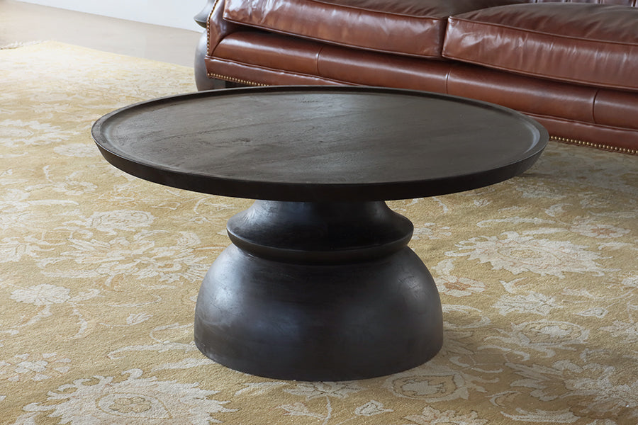 Carved Mango Wood Coffee Table in Walnut Finish
