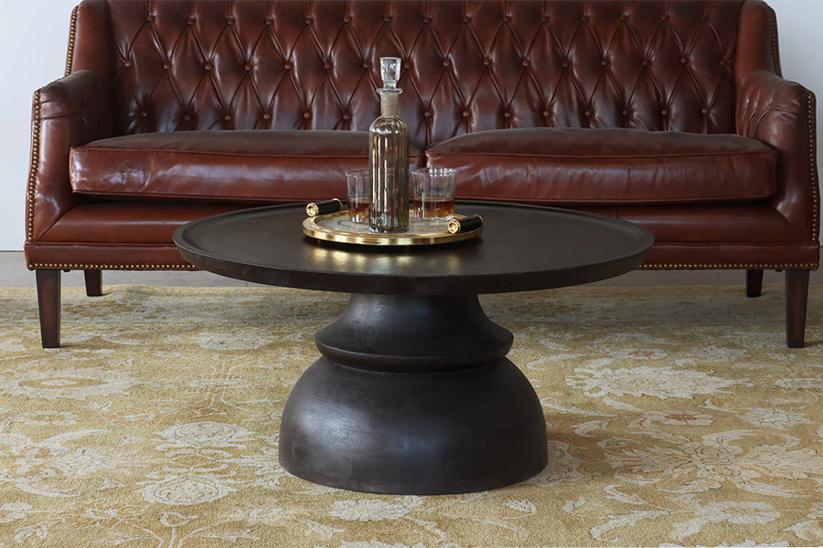 Carved Mango Wood Coffee Table in Walnut Finish