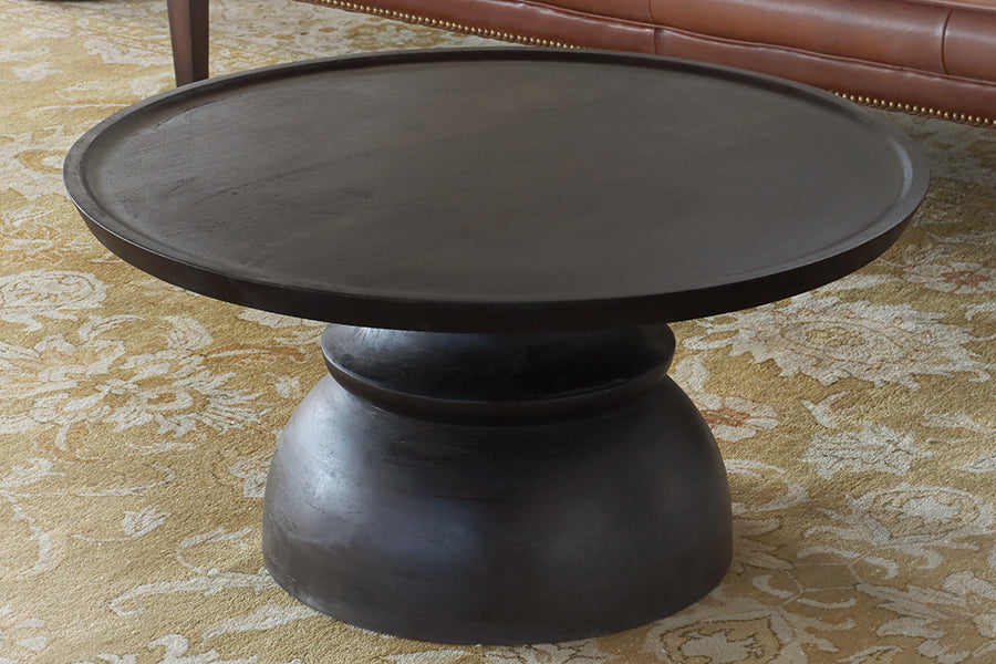Carved Mango Wood Coffee Table in Walnut Finish