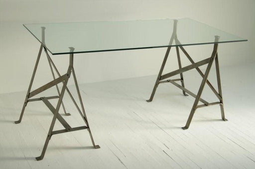 Iron Trestles with Glass Top Dining Table 9