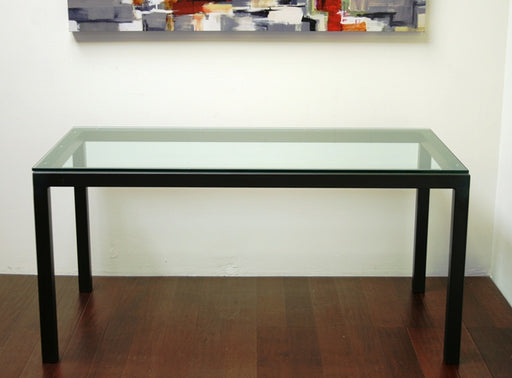 Office Table with Natural Steel Frame and Glass Top 1