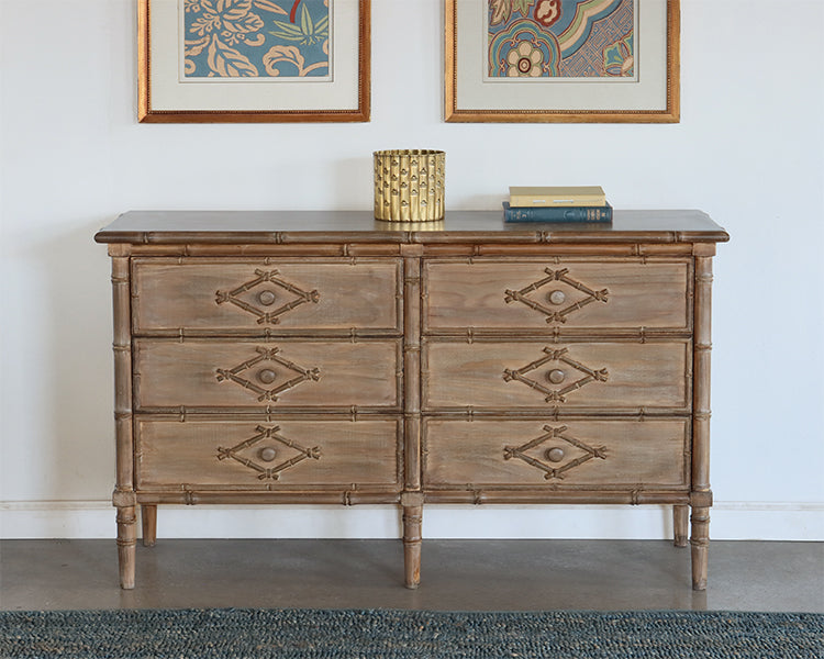 Six Drawer Faux Bamboo Dresser