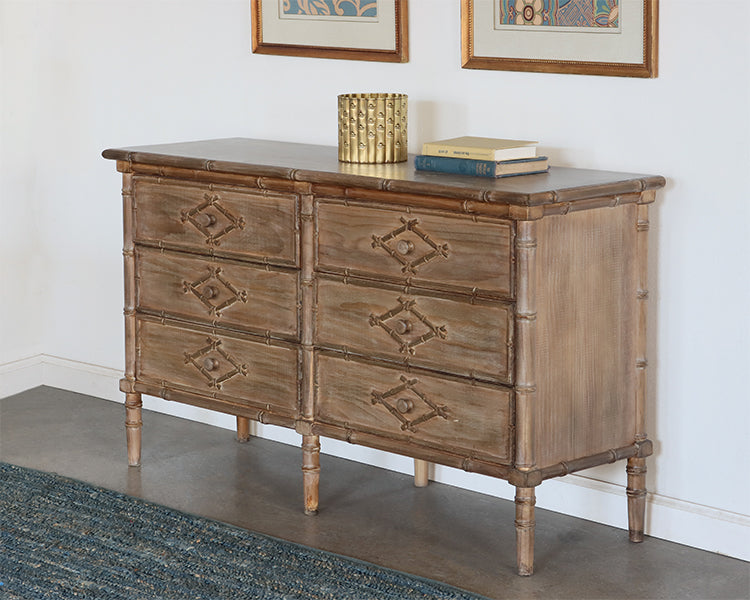 Six Drawer Faux Bamboo Dresser