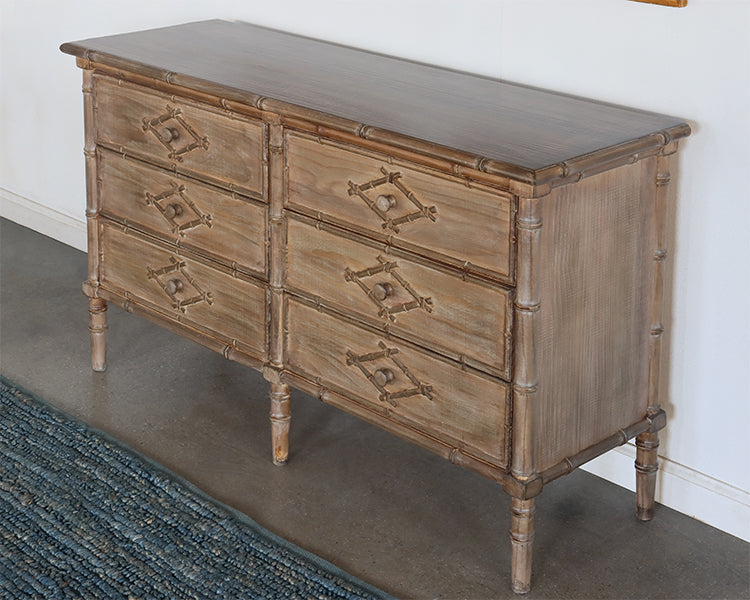 Six Drawer Faux Bamboo Dresser