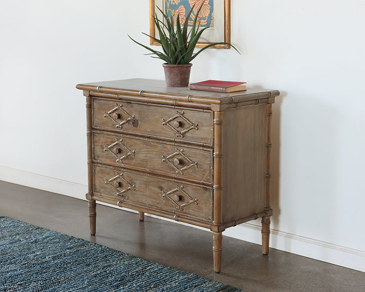 Three Drawer Faux Bamboo Dresser