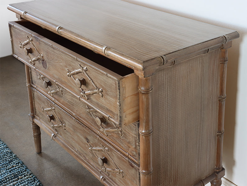 Three Drawer Faux Bamboo Dresser