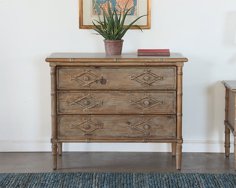 Three Drawer Faux Bamboo Dresser