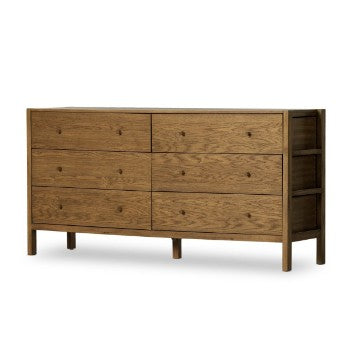 Warm Oak Six Drawer Simple Dresser