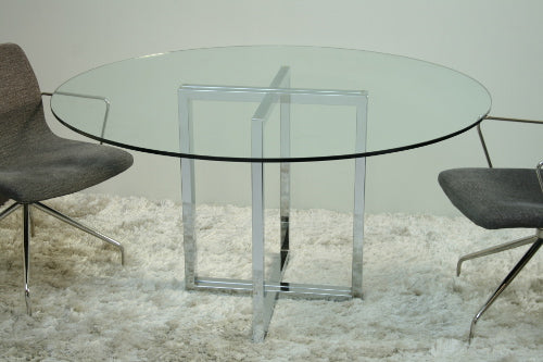 DT12R Chrome Sawhorse Dining Table with Round Glass Top 1