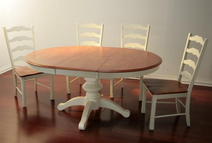 Shore White Pedestal Dining Table with Maple Top 7
