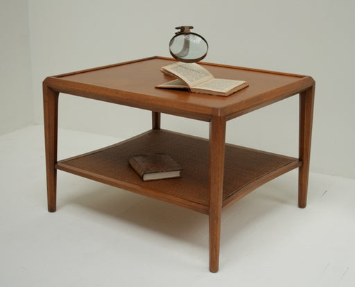 Mid Century End Table with Rattan Undershelf 7