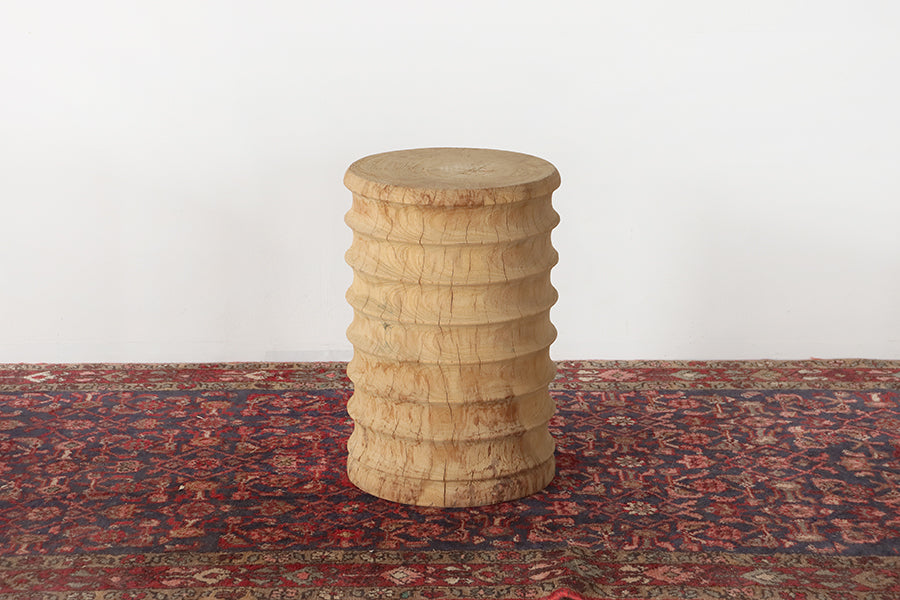 Natural Ridged Teak End Table or Stool