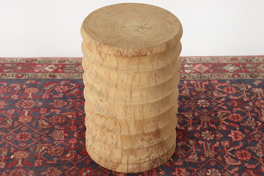 Natural Ridged Teak End Table or Stool