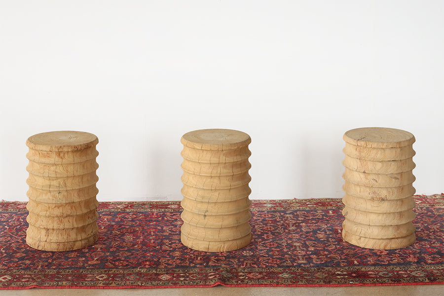 Natural Ridged Teak End Table or Stool