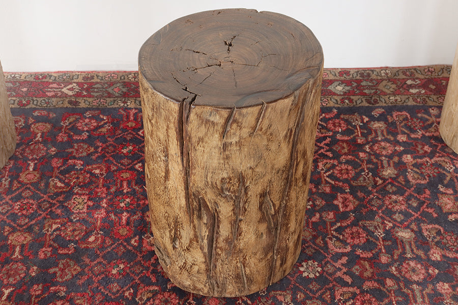 Natural Round Solid Teak End Table or Stool