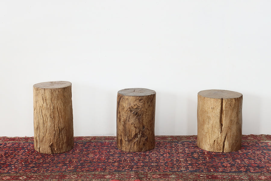 Natural Round Solid Teak End Table or Stool