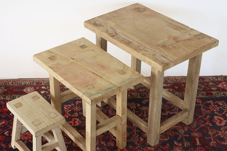 Set of 3 Reclaimed Wood End Tables
