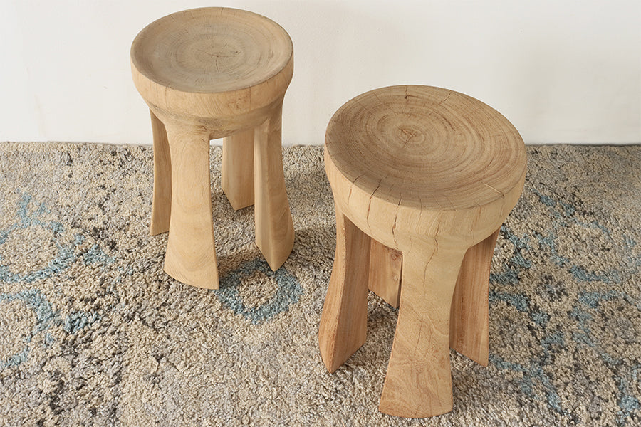 Rustic Teak Sculpted End Table