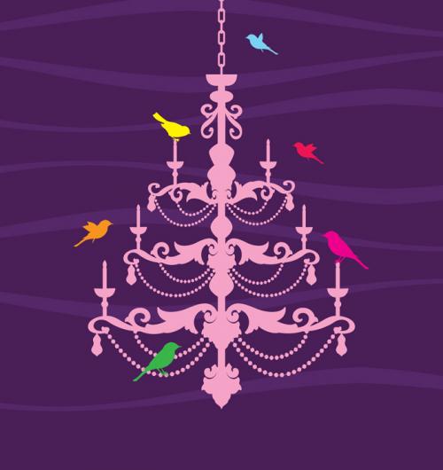 Shapes Birds Chandelier Purple 23W x 23H 4