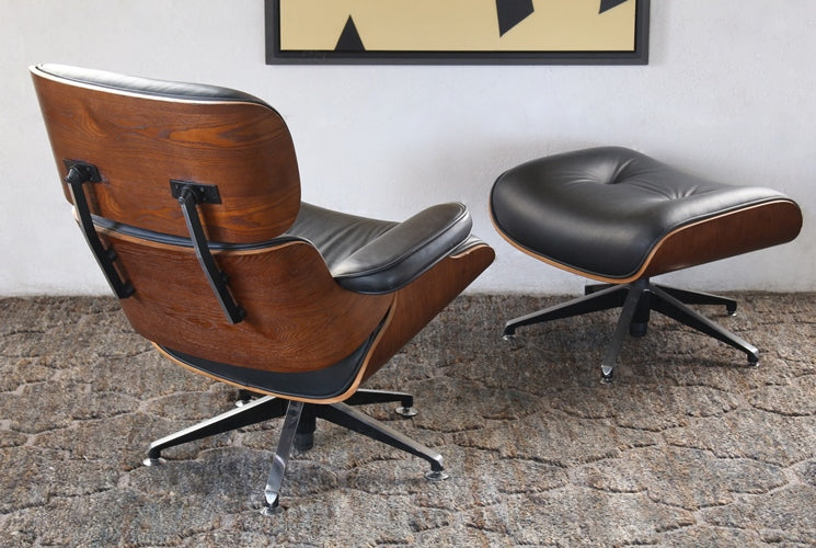 Eames Style Black Lounge Chair and Ottoman Set