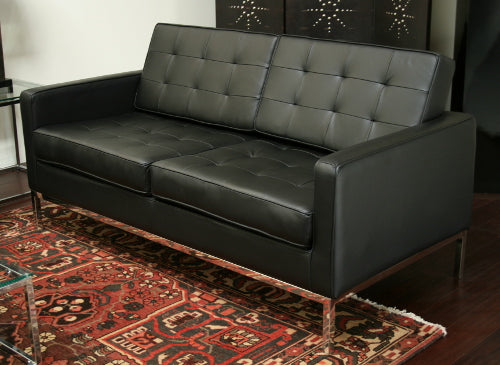 Black Leather Florence Knoll Style Loveseat 1