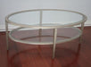 Matte Silver Oval Coffee Table with Glass Top and Undershelf 1 8