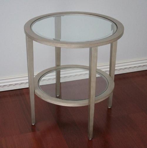Matte Silver Round End Table with Undershelf 8