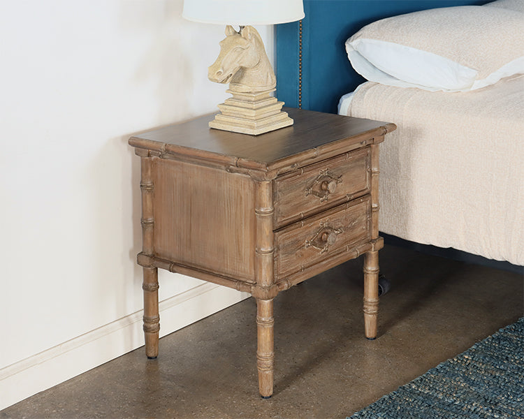 Faux Bamboo Nightstand with Two Drawers