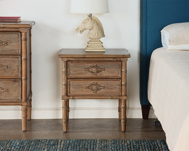 Faux Bamboo Nightstand with Two Drawers