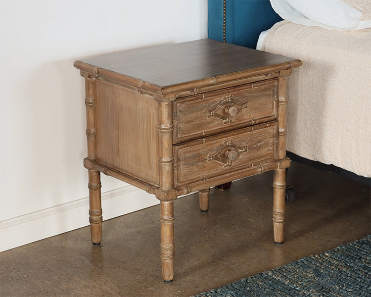Faux Bamboo Nightstand with Two Drawers
