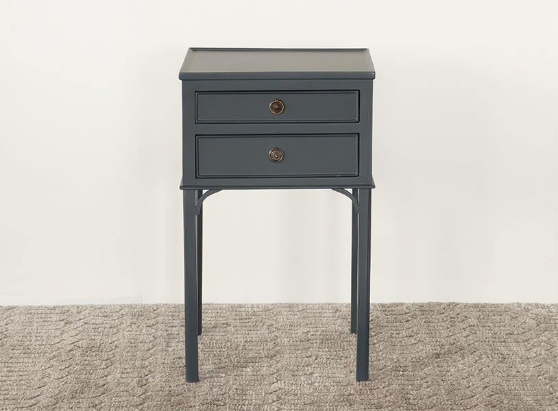 Chelsea Textiles Gustavian Bedside Table with Two Drawers in Midnight Lacquer