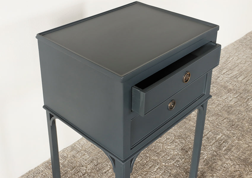 Chelsea Textiles Gustavian Bedside Table with Two Drawers in Midnight Lacquer