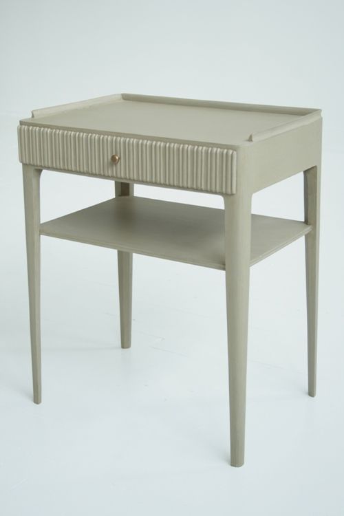 Chelsea Textiles Mid Century Nightstand with Carved Drawer in Custard Finish 9