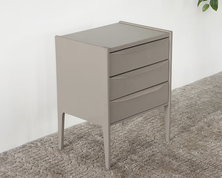 Chelsea Textiles Mid-Century Bedside Table with Three Drawers in Ash Gray Lacquer