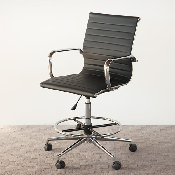 Black Leather Eames Style Drafting Chair