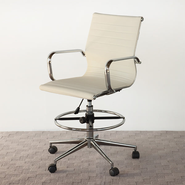White Leather Eames Style Drafting Chair