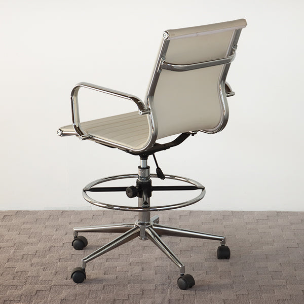 White Leather Eames Style Drafting Chair